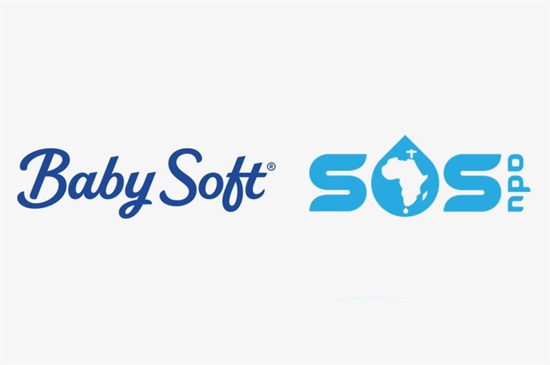 Baby Soft® logo and Domestos logo with a plus sign in between